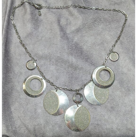 Whimsical Glitter Silver Tone Medallion Charm Necklace - Picture 6 of 6